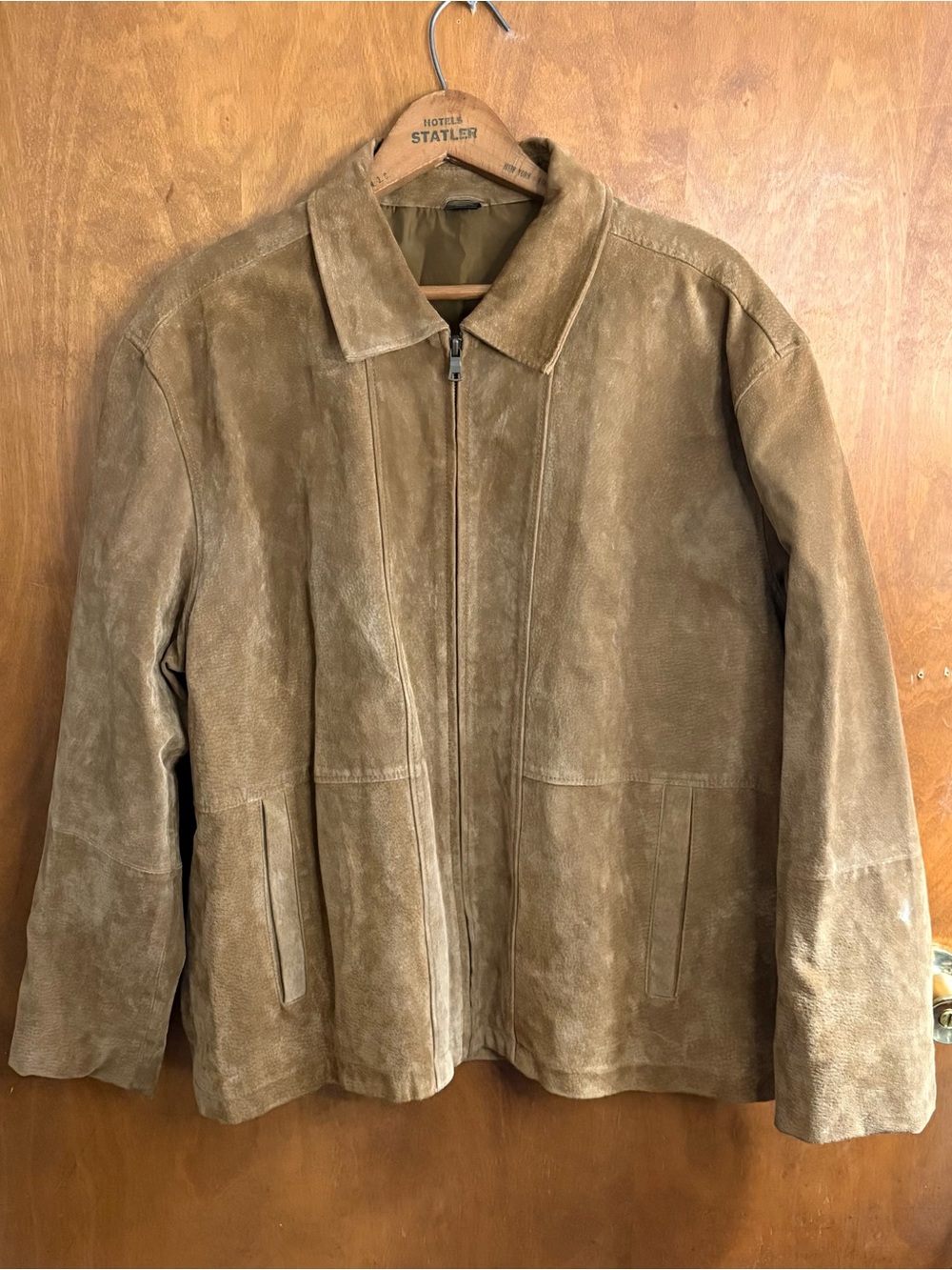 Vintage Tan Brown Suede Leather Zip Up Jacket XL Country Western Rodeo Festival